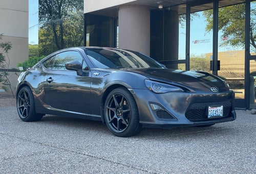18 inch Staggered Enkei TFR in Matte Gunmetal on a 2014 Scion FR-S