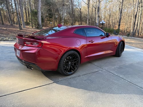 Staggered 20 inch Element forged ME-5 in Gloss Black on a 2016 Chevrolet Camaro
