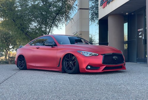 Staggered 19 inch Variant Helium's in Satin Black on a 2018 Infiniti Q60