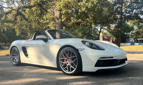 Staggered 20 inch HRE FF01's in Liquid Silver on a 2019 Porsche Boxster 718