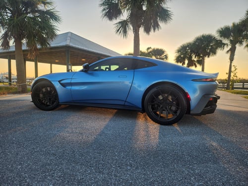 20 inch Staggered Variant Nysa's in Satin Black on a 2020 Aston Martin Vantage