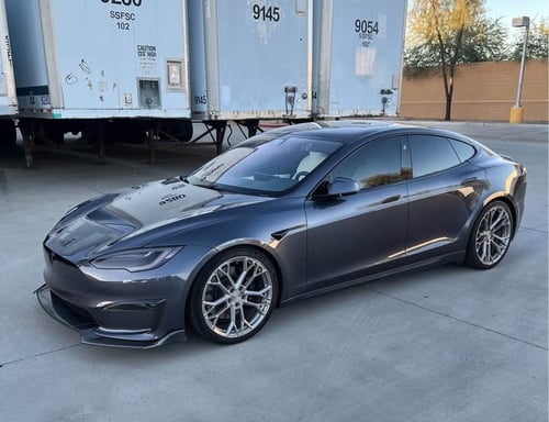 Staggered 21 Inch BC Forged EH511 Machined Silver on a 2021 Tesla Model S Long Range