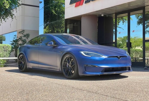 Staggered 21 Inch MRR FS06 Matte Black on a 2023 Tesla Model S Long Range