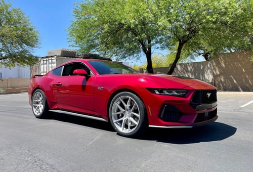 Staggered 20 Inch Ace Alloy AFF02 in Full Brushed Aluminum on a 2024 Ford Mustang GT
