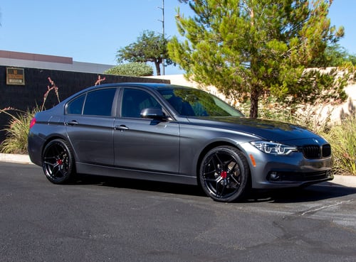 19 inch Staggered Variant Xenon Satin Black w/ Red Cap on a 2018 BMW 320i 3 Series