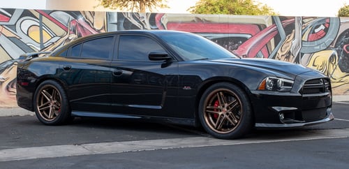 20 inch Staggered Ferrada CM1 Brushed Cobre w/ Polish Bronze Lip on a 2013 Dodge Charger SRT