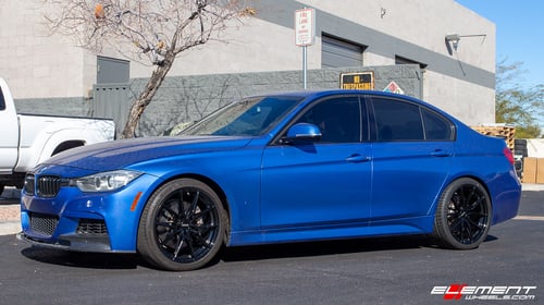 19 inch Staggered Varro VD36X Gloss Black on a 2014 BMW 335i RWD w/ 4 Piston Grey Brakes