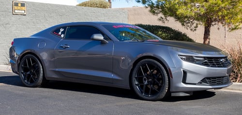 20 inch Staggered American Racing AR924 Crossfire Satin Black on a 2019 Chevrolet Camaro 2LT