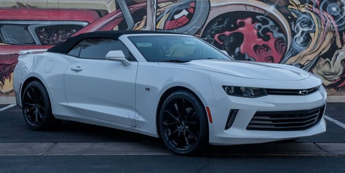 20 inch Staggered American Racing AR932 Splitter Satin Black on a 2017 Chevrolet Camaro LT Convertible