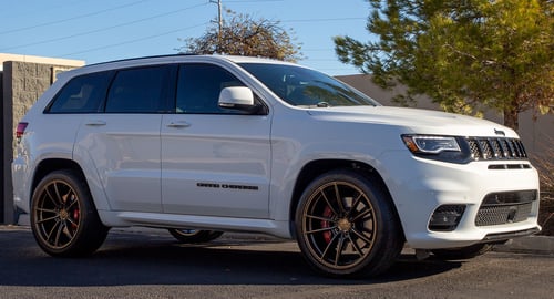 22 inch Staggered Offset Velgen Light Weight VF5 Gloss Bronze on a 2020 Jeep Grand Cherokee SRT