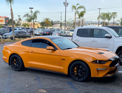 19 inch Staggered Velgen VMB5 Satin Black on a 2019 Ford Mustang
