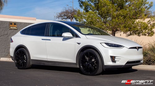 22 inch Staggered Niche Misano Satin Black M117 on a 2021 Tesla Model X (Long Range Plus)