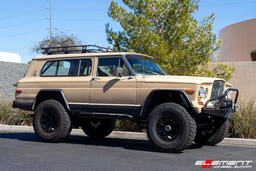 17 inch Helo HE904 Satin Black on a Custom 1977 Jeep Wagoneer