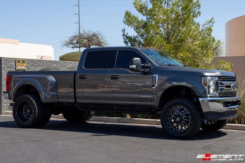 22 inch Fuel Triton Dually Black & Milled D581 on a Lifted 2019 Ford F-350 Dually