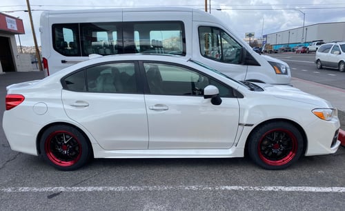 17 inch F1R F105 Gloss Black w/ Red Lip on a 2015 Subaru WRX