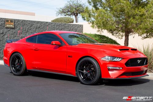 20 inch Staggered Variant Xenon Satin Black on a 2019 Ford Mustang GT
