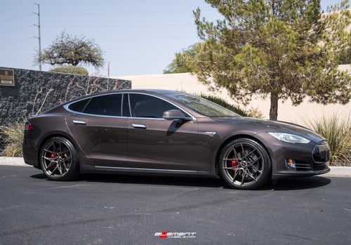 21 inch Staggered Savini SV-F5 Matte Bronze on a 2013 Tesla Model S 2WD