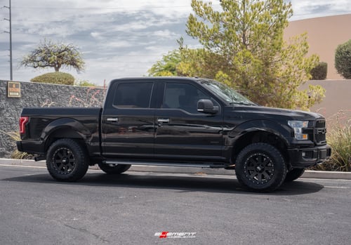 18 inch ION Alloy 134 Matte Black w/ Black Beadlock on a Leveled 2016 Ford F-150