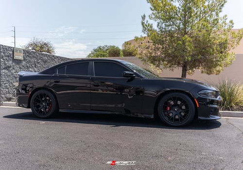 20 inch Hellcat Replica Wheels Satin Black V1180B on a 2019 Dodge Charger RWD