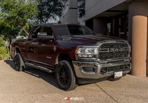 18 inch Moto Metal MO970 Satin Black Milled on a 2021 Dodge Ram 2500 HD