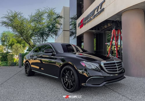 20 inch Staggered Ferrada FR4 Matte Black w/ Gloss Black Lip on a 2017 Mercedes Benz E300 Sedan