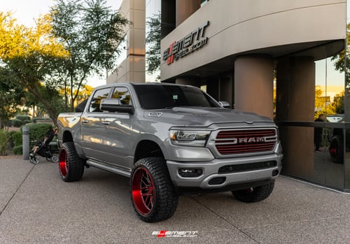 24 inch Axe Off-Road AX6.2 Candy Red Milled on a Lifted 2019 Dodge Ram 1500