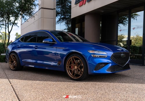 Staggered 20 Inch Variant Xenon in Brushed Bronze on a 2022 Genesis G70 W/Brembos