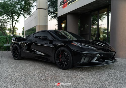 19/20 Double Staggered Blaque Diamond BD-F18 Gloss Black on a 2022 Chevrolet Corvette C8 Z51