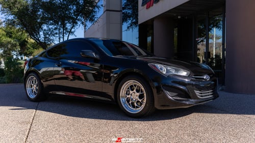 Staggered 18 Inch Aodhan DS01 Vacuum Chrome W/ Gold Rivets on a 2013 Hyundai Genesis Coupe