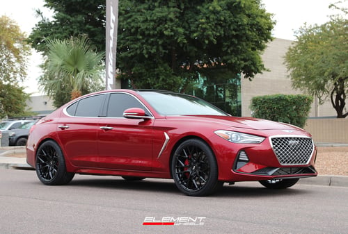 20 inch Staggered Variant Radon Gloss Piano Black on a 2019 Genesis G70