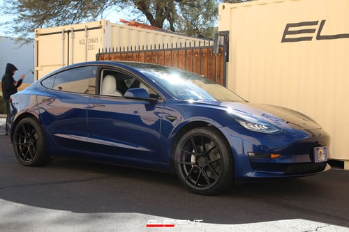 20 inch Staggered Ferrada Forge-8 FR8 Matte Black on a 2019 Tesla Model 3