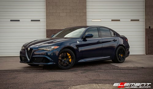 Staggered 19 Inch Variant Xenon in Satin Black on a 2019 Alfa Romeo Giulia Quadrifoglio