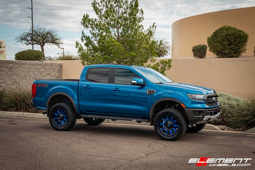 20 Inch Fuel Hardline in Gloss Black W/ Candy Blue Accents on a 2019 Ford Ranger