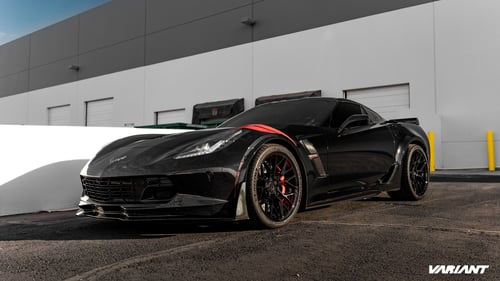 19/20 Double Staggered Variant Radon Gloss Piano Black on a Chevrolet Corvette C7 Gran Sport