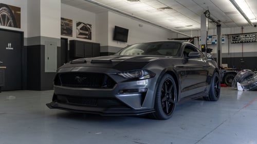 Staggered 20 Inch Ferrada Fr3 in Matte Black w/ Gloss Black Lip on a 2019 Ford Mustang GT w 6 Piston Brembo Brakes