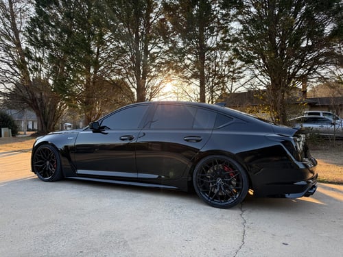 Staggered 20 inch Element Forged ME-5 in Gloss Black on a 2023 Cadillac CT5-V Blackwing