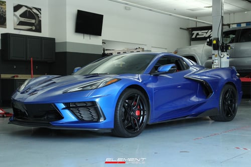 Double Staggered 19 Inch Variant Xenon in Satin Black on a 2022 Chevrolet Corvette C8 Stingray Z51