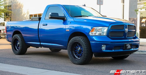 20 inch Fuel Off-Road Stroke Gloss Black w/ Candy Blue Accents D645 on 2016 Dodge Ram 1500 2WD Leveled