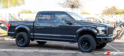 18 Inch Fuel Off Road Covert in Matte Black on a 2015 Ford F-150 Leveled
