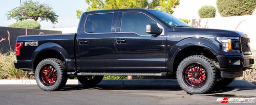 20 Inch Fuel Off Road Ignite In Gloss Black W/Candy Red Accents on a 2020 Ford F-150