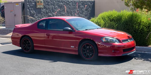 18 Inch Motegi MR142 Satin Black W/ Red Stripe on a 2007 Chevrolet Monte Carlo SS