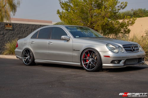Staggered 20 Inch Ferrada FR2 Machine Black w/ Chrome Lip on a 2005 Mercedes Benz E55 AMG
