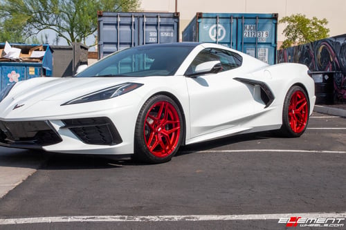Double Staggered 19 Inch Variant Xenon in Blood Red Translucent on a 2020 Chevrolet Corvette C8 Z51