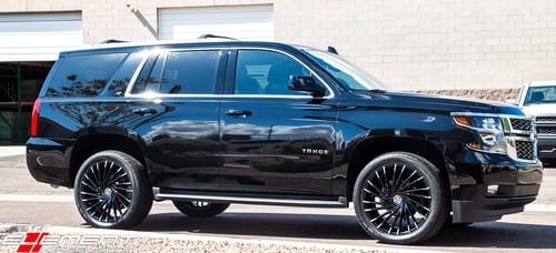 22 inch Lexani Wraith Gloss Black w/ Machined Tips and Covered Cap on 2017 Chevrolet Tahoe