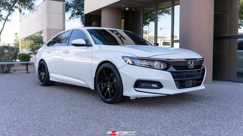 Staggered 20 Inch Ferrada FR2 In Matte Black w/ Gloss Black Lip on a 2018 Honda Accord
