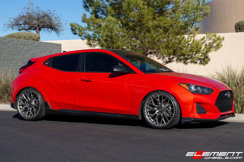 19 inch Variant Radon Titanium Brushed Face on a 2019 Hyundai Veloster R-Spec