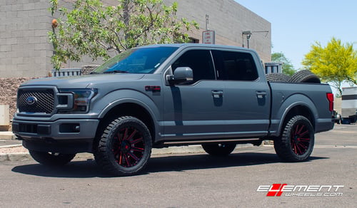 20 inch Fuel Off-Road Gloss Black w/ Candy Red Accents D643 on 2019 Ford F-150 (Leveled)