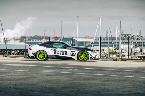 19 inch Staggered Variant Xenon Custom Shocker Yellow on a 2020 Toyota Supra