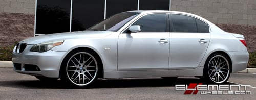 20 inch Roderick RW6 Black w/ Brushed Face (Chrome Stainless Lip) on 2004 BMW 530 w/ Specs