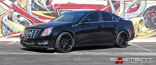 20 in staggered Verde V20 Insignia Satin Black on a 2012 Cadillac CTS Sedan w/ Specs